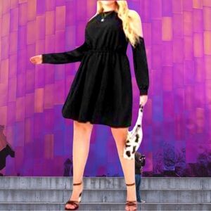 🆕Women’s plus-size Black Lace Long-sleeve Cold-shoulder Mini Dress❤️❤️3X